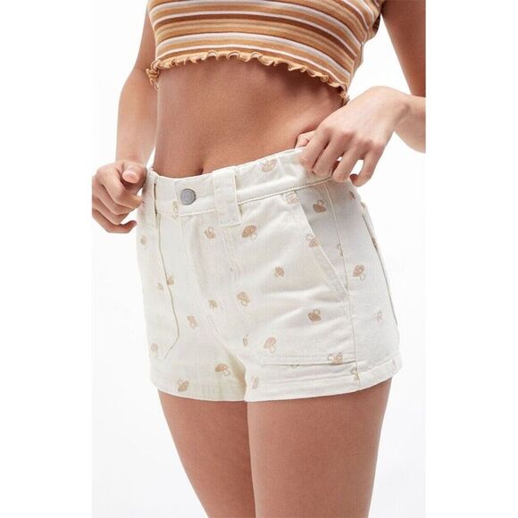 PacSun Mushroom Embroidered Elastic Waist Shorts in Bone Size Medium NWT - Picture 1 of 9